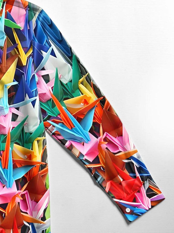 Alohadaddy® Casual Origami Crane Printed Art Chest Pocket Men&