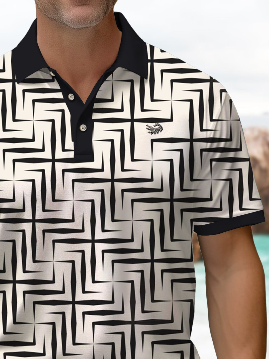 Alohadaddy® Casual Stripe Geometric Print Art Men&