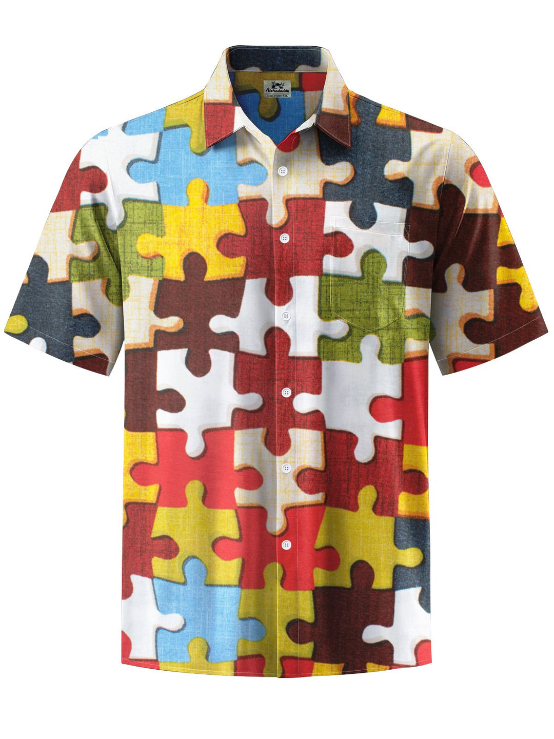 Alohadaddy® Vintage Geometric Puzzle Print Button Pocket Stretch Men&