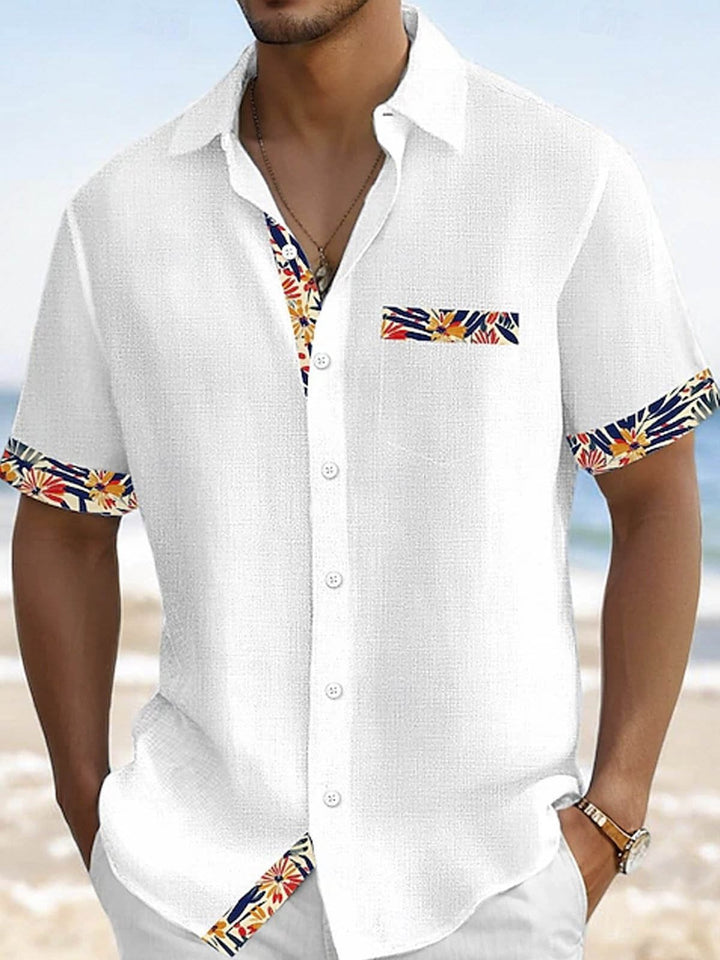 Alohadaddy® Casual Contrast Print Stretch Large Size Chest Pocket Men&