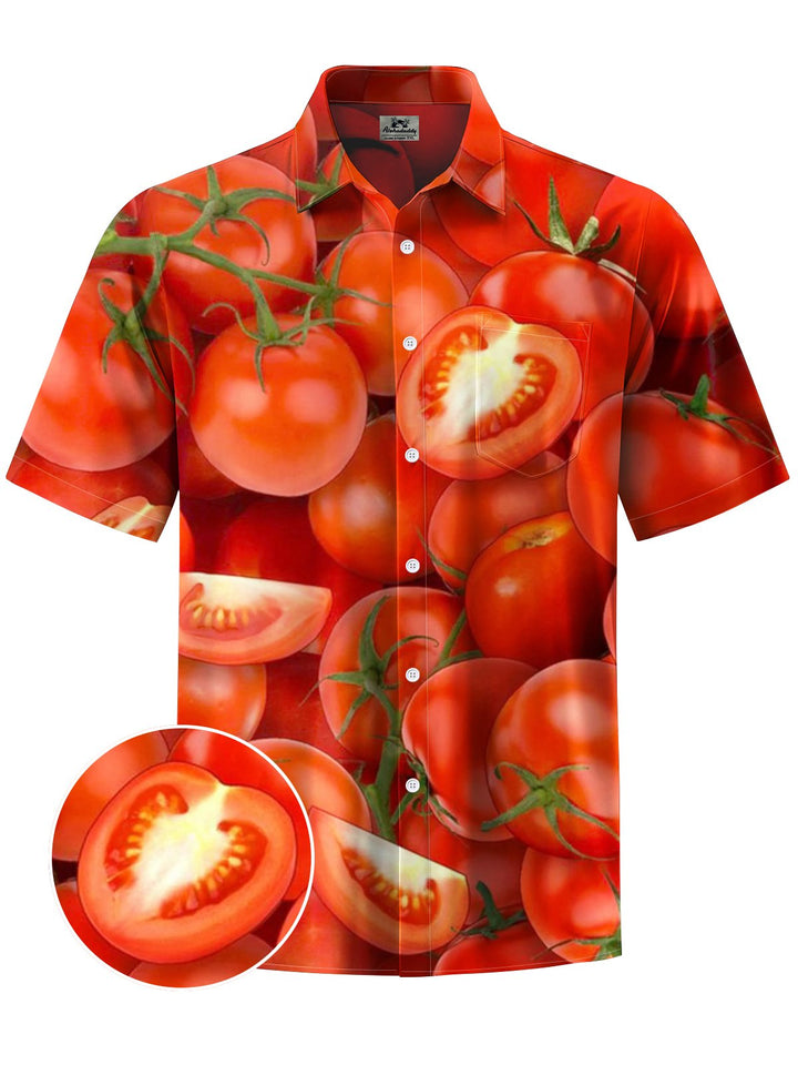 Alohadaddy® Hawaiian Tomato Art Print Chest Pocket Mens Short Sleeve Shirt Big &amp; Tall