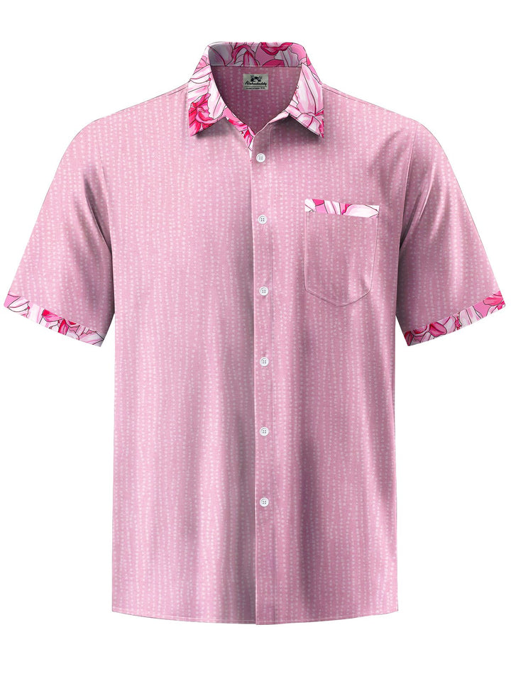 Alohadaddy® Casual Contrast Floral Art Print Chest Pocket Mens Short Sleeve Shirt Big &amp; Tall