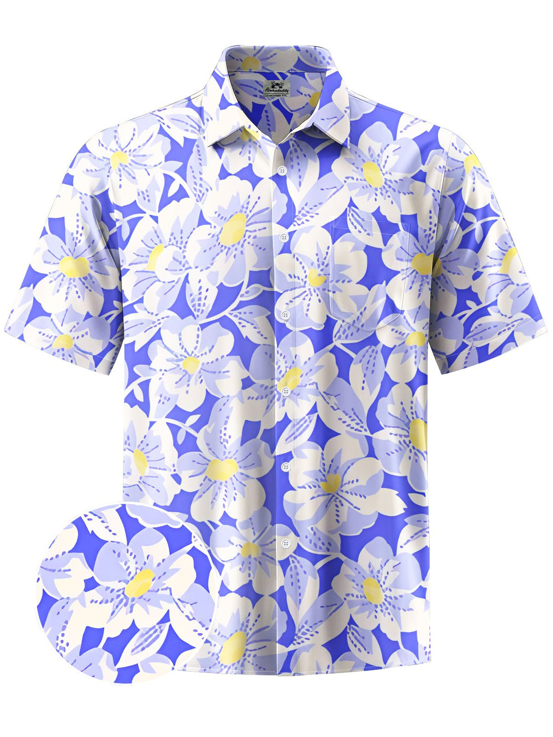 Alohadaddy® Hawaiian Flowers Art Print Chest Pocket Mens Short Sleeve Shirt Big &amp; Tall
