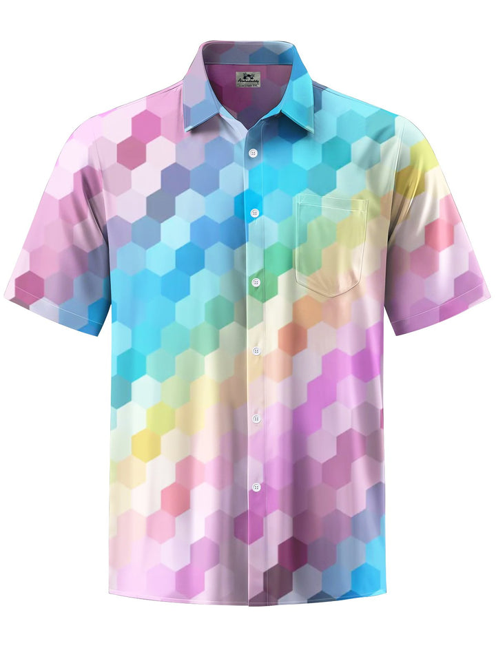 Alohadaddy® Casual Ombre Geometric Art Print Moisture Wicking Chest Pocket Men&