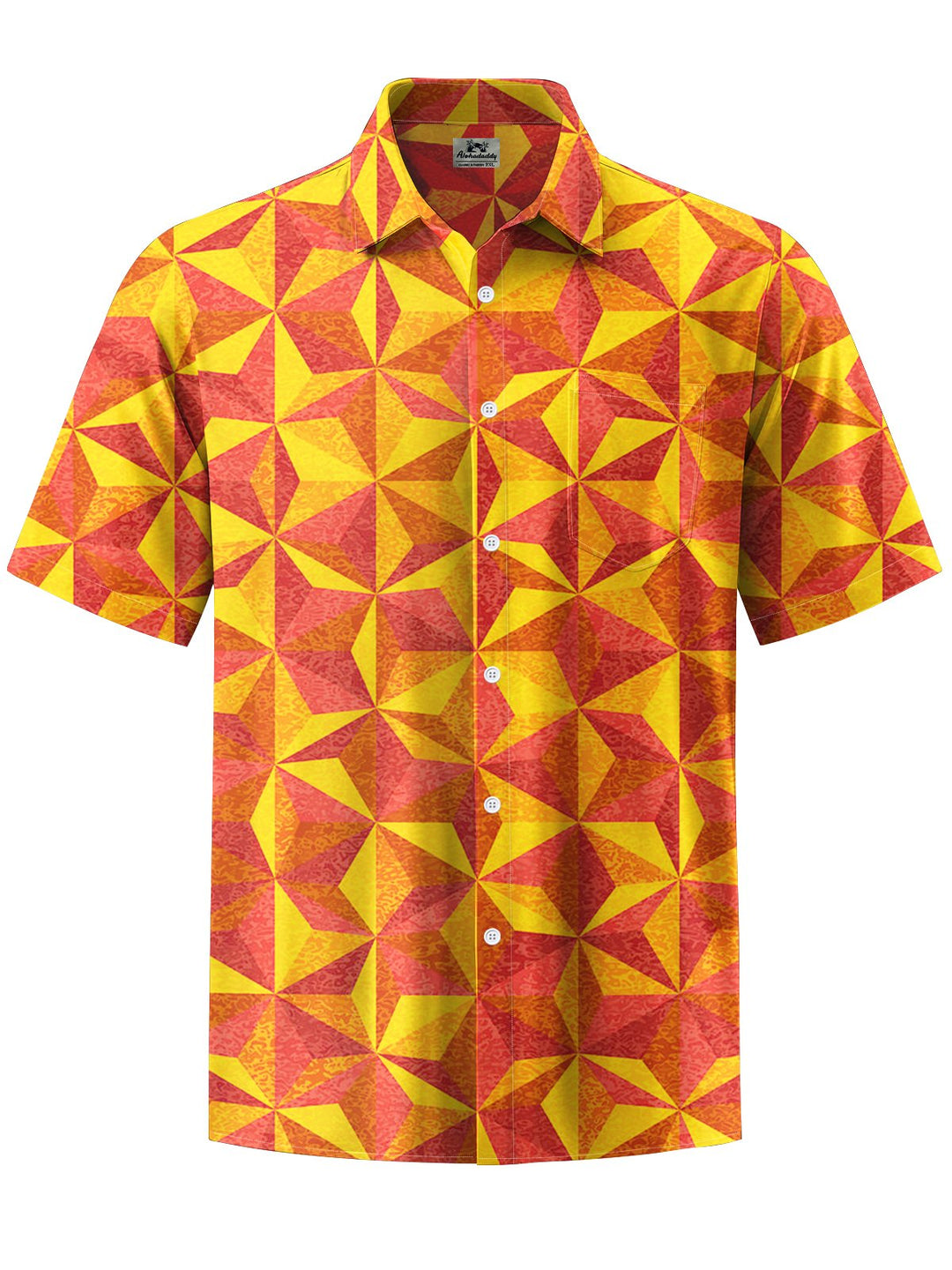 Alohadaddy® Casual Geometric Art Print Chest Pocket Men&
