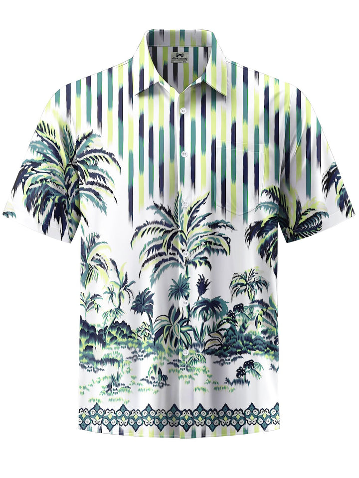 Alohadaddy® Hawaiian Coconut Tree Stripe Art Print Chest Pocket Men&
