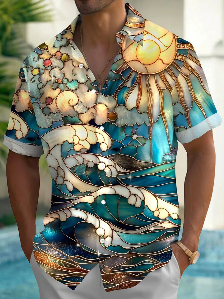 Alohadaddy® Retro Wave Geometric Art Print Chest Pocket Men&