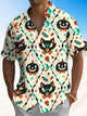 Alohadaddy® Halloween Pumpkin Cat Art Print Chest Pocket Stretch Men's Short Sleeve Shirt Big & Tall