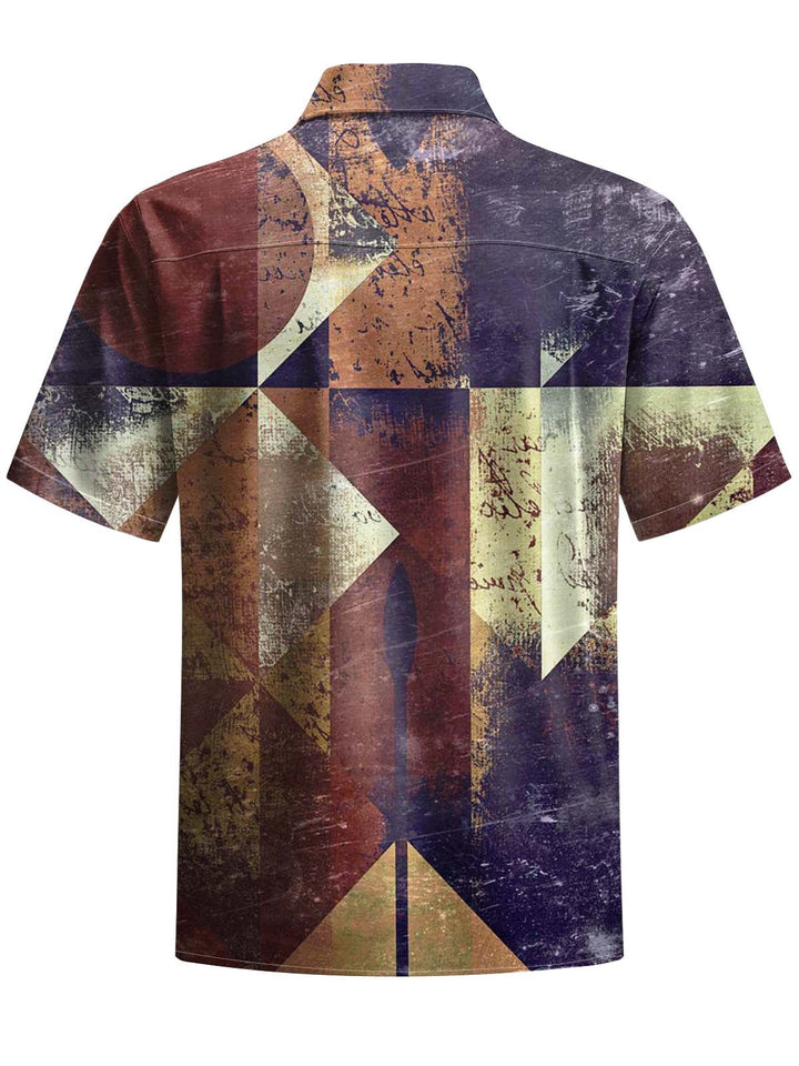 Alohadaddy® Vintage Geometric Art Print Chest Pocket Stretch Men&