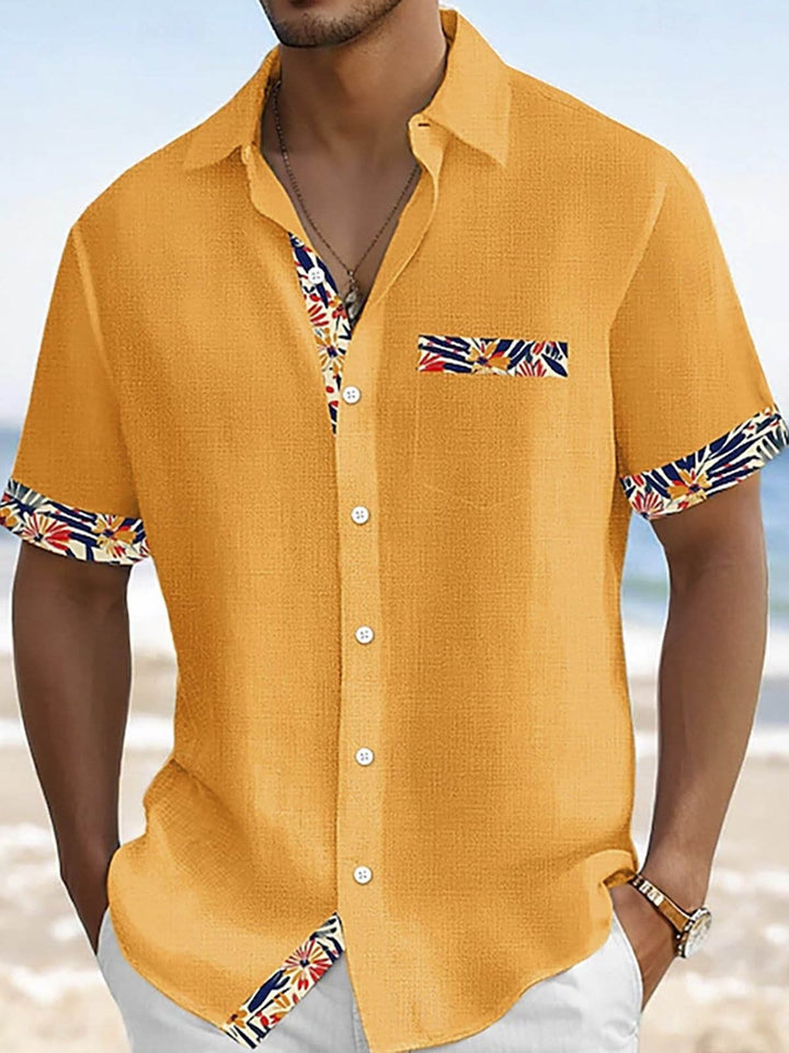 Alohadaddy® Casual Contrast Print Stretch Large Size Chest Pocket Men&