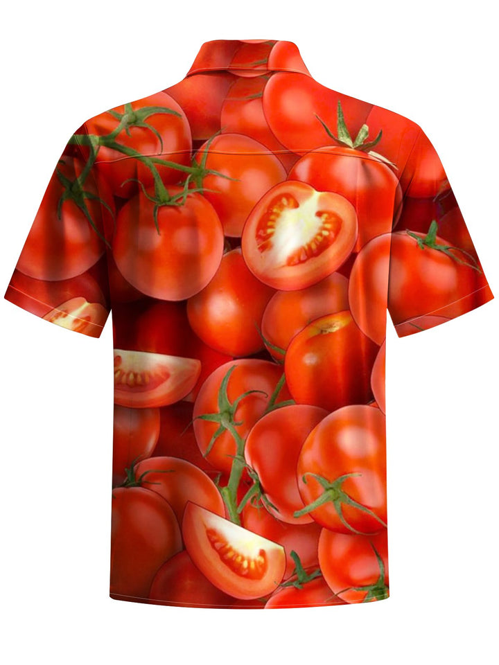 Alohadaddy® Hawaiian Tomato Art Print Chest Pocket Mens Short Sleeve Shirt Big &amp; Tall