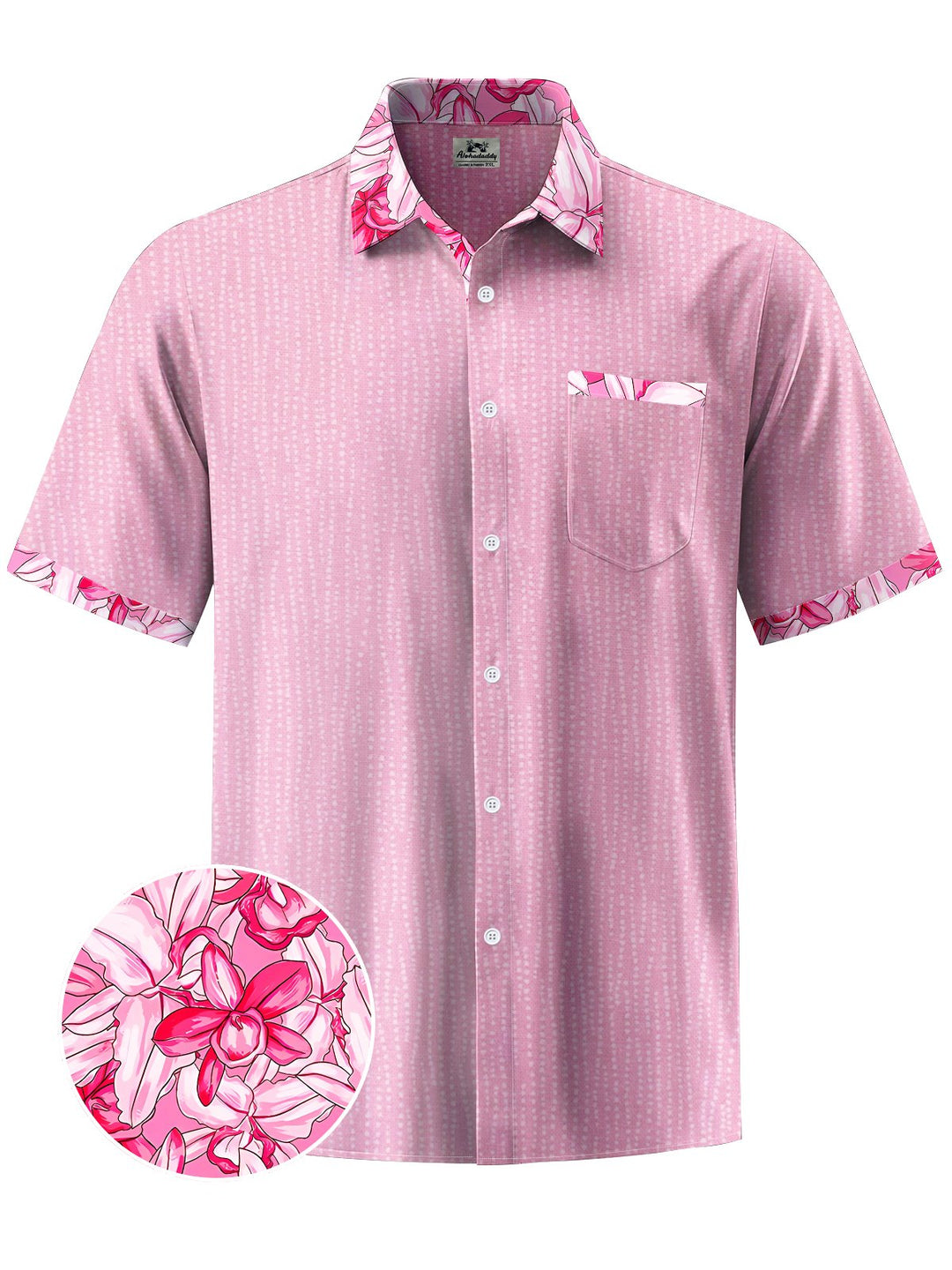 Alohadaddy® Casual Contrast Floral Art Print Chest Pocket Mens Short Sleeve Shirt Big &amp; Tall