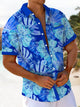 Alohadaddy® Hawaiian Flowers Contrast Art Print Chest Pocket Mens Short Sleeve Shirt Big & Tall