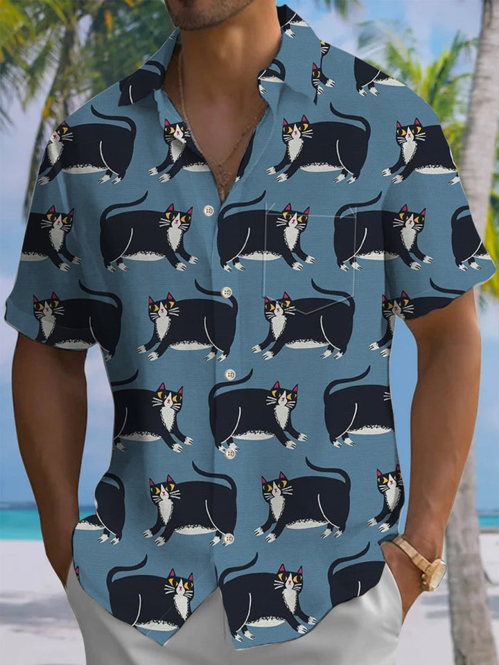 Alohadaddy® Vintage Cat Print Pocket Stretch Men&