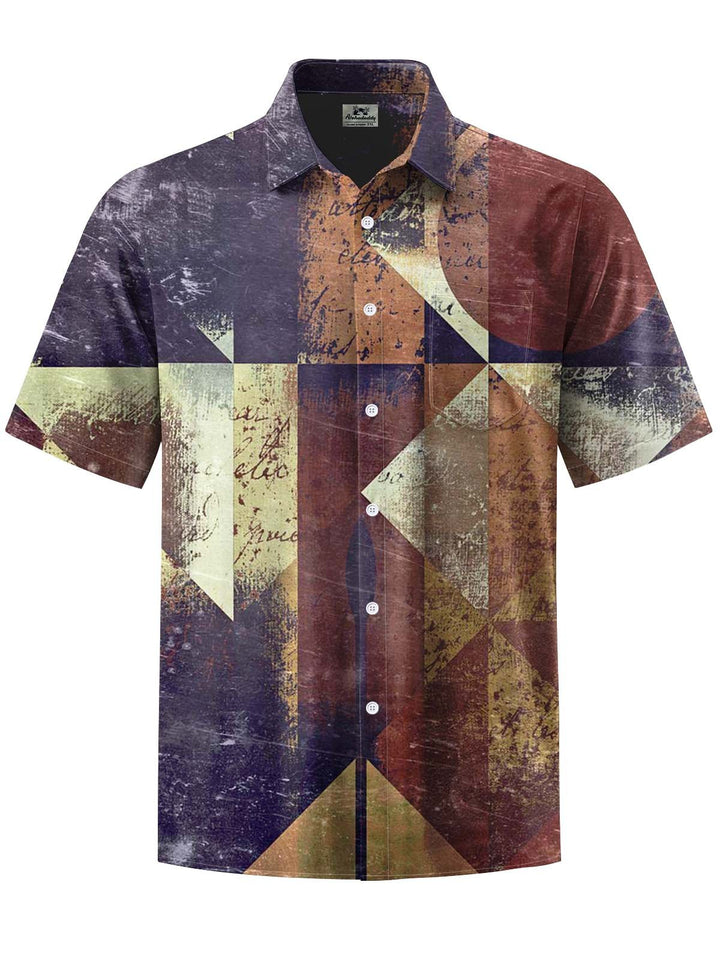 Alohadaddy® Vintage Geometric Art Print Chest Pocket Stretch Men&