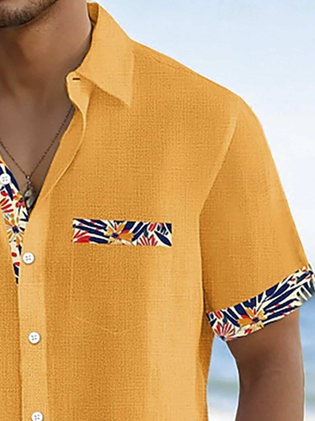 Alohadaddy® Casual Contrast Print Stretch Large Size Chest Pocket Men&
