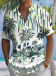 Alohadaddy® Hawaiian Coconut Tree Stripe Art Print Chest Pocket Men's Short Sleeve Shirt Big & Tall