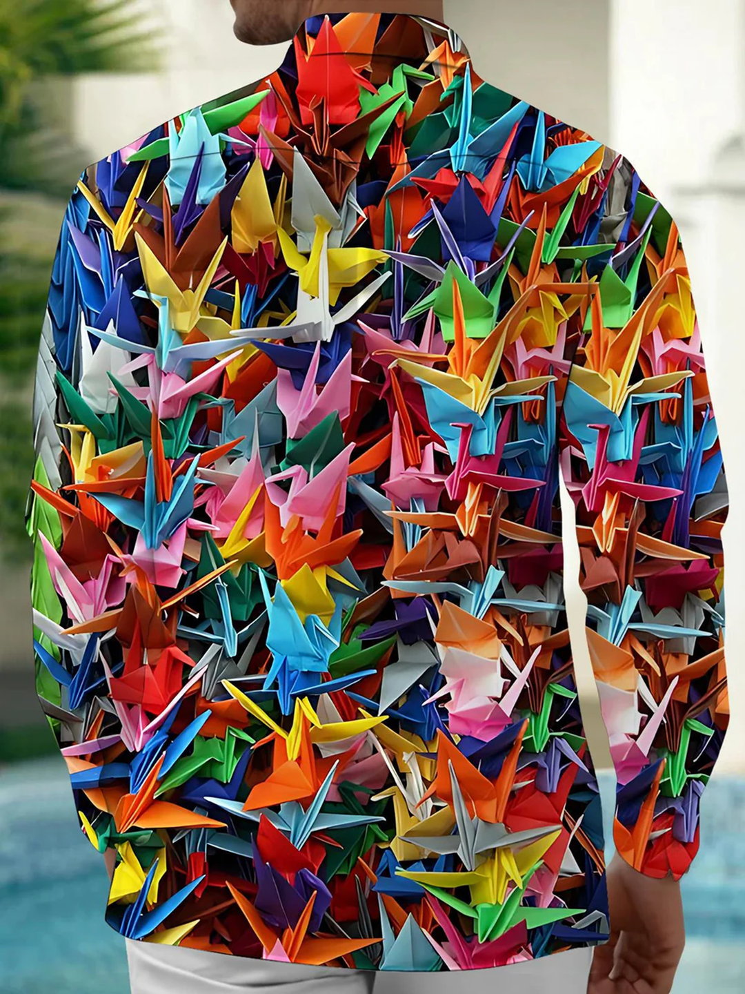 Alohadaddy® Casual Origami Crane Printed Art Chest Pocket Men&