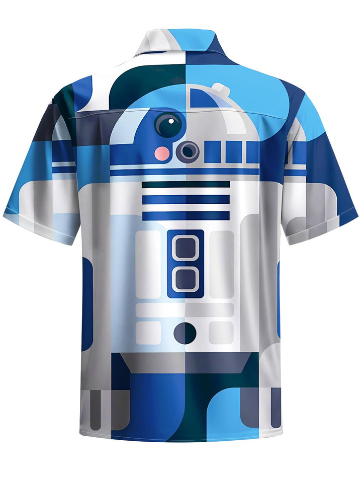 Alohadaddy® Casual Geometric Robot Art Print Chest Pocket Mens Short Sleeve Shirt Big &amp; Tall