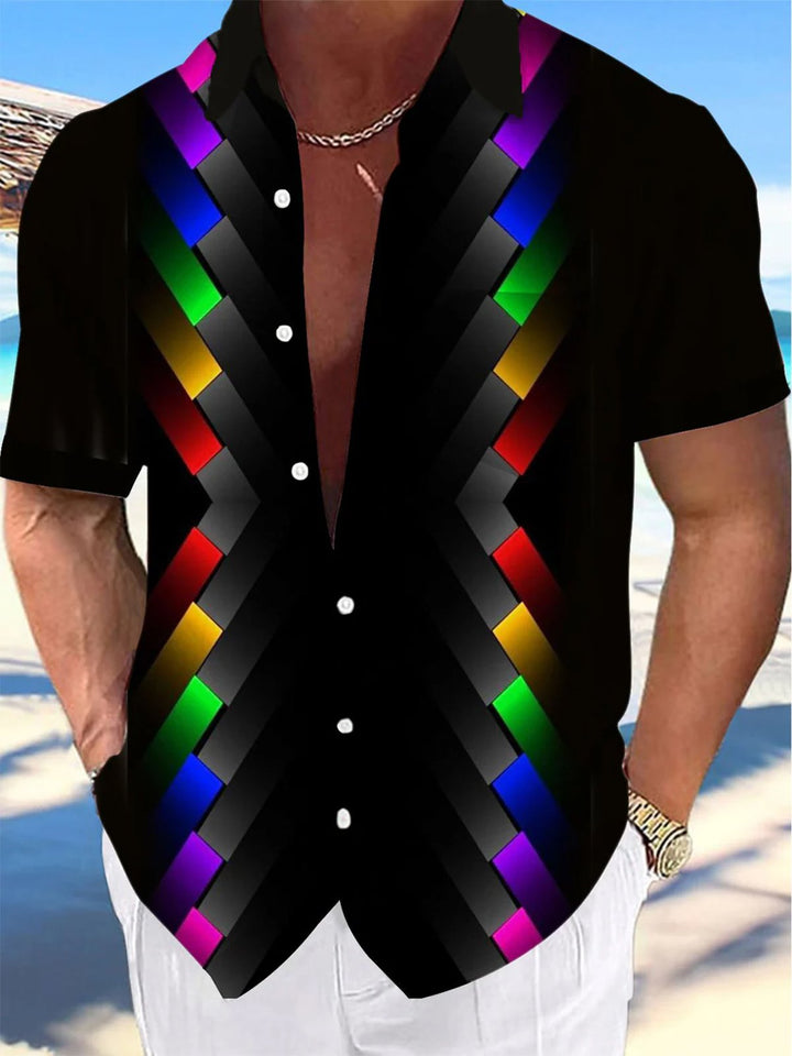 Alohadaddy® Casual Geometric Art Print Chest Pocket Mens Wicking Short Sleeve Shirt Big &amp; Tall