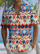 Alohadaddy® Casual Retro Geometric Art Print Chest Pocket Men's Short Sleeve Shirt Big & Tall