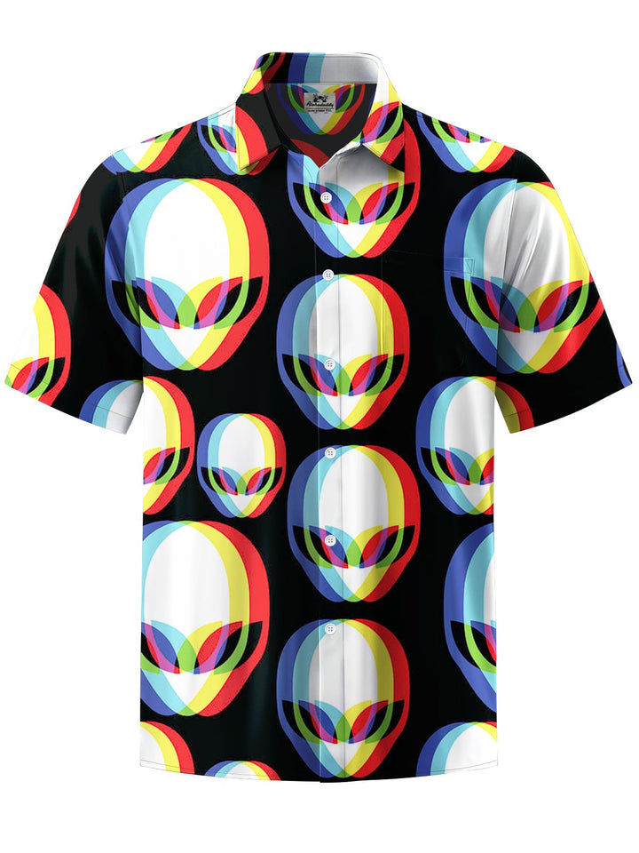 Alohadaddy® Casual 3D Alien Art Print Chest Pocket Men&