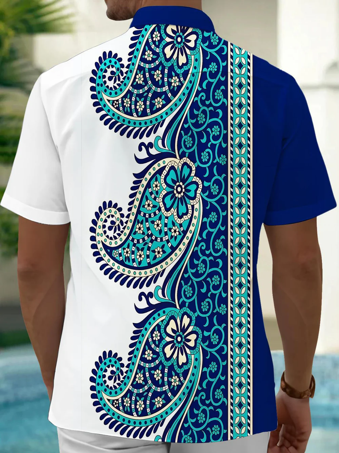 Alohadaddy® Casual Striped Paisley Printed Artwork Chest Pocket Men&