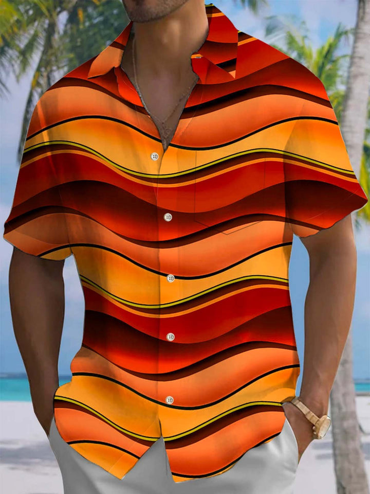 Alohadaddy® Vintage Stripe Art Print Chest Pocket Men&