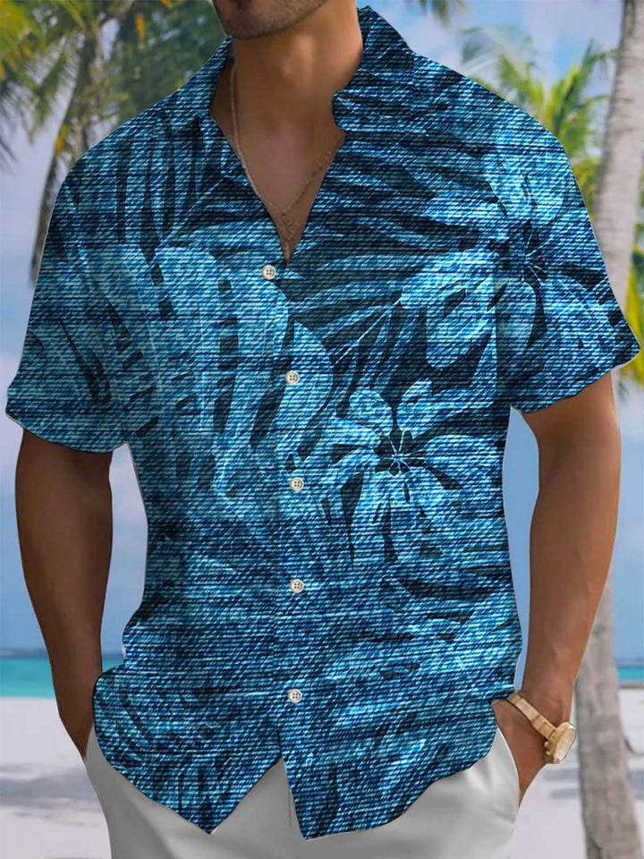 Alohadaddy® Hawaiian Palm Leaf Art Print Chest Pocket Stretch Men&