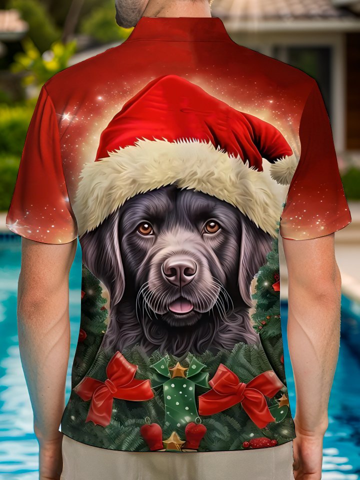 Alohadaddy® Christmas Dog Print Art Button Stretch Men&