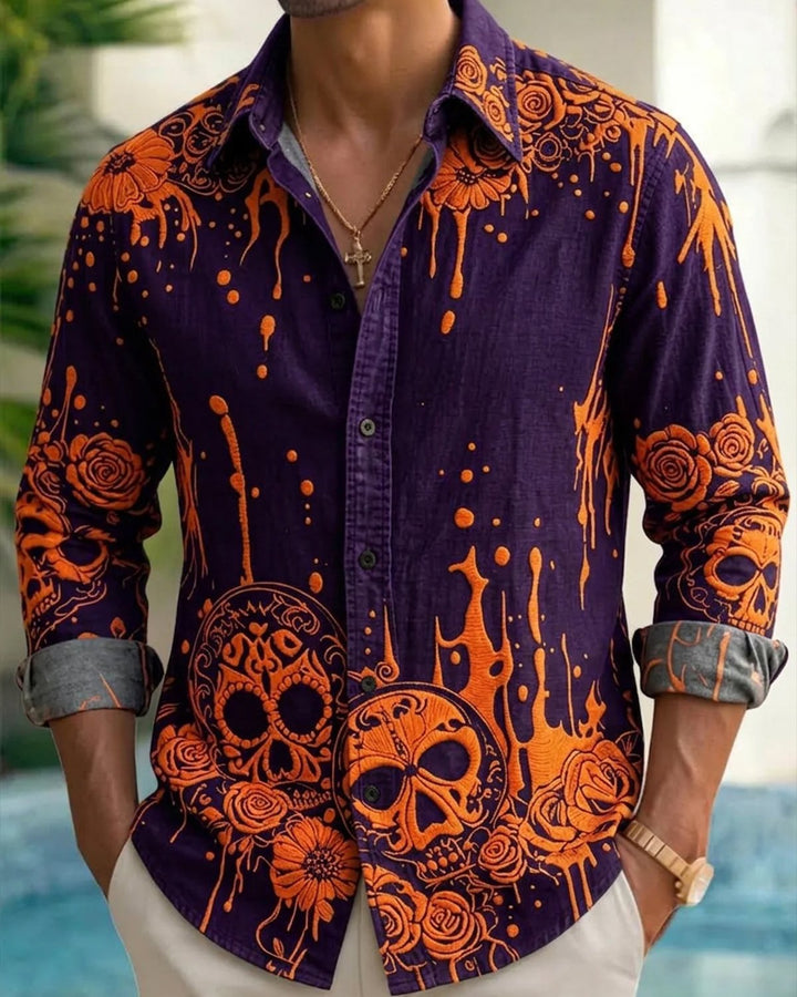 Alohadaddy® Halloween Skull and Pumpkin Print Men&