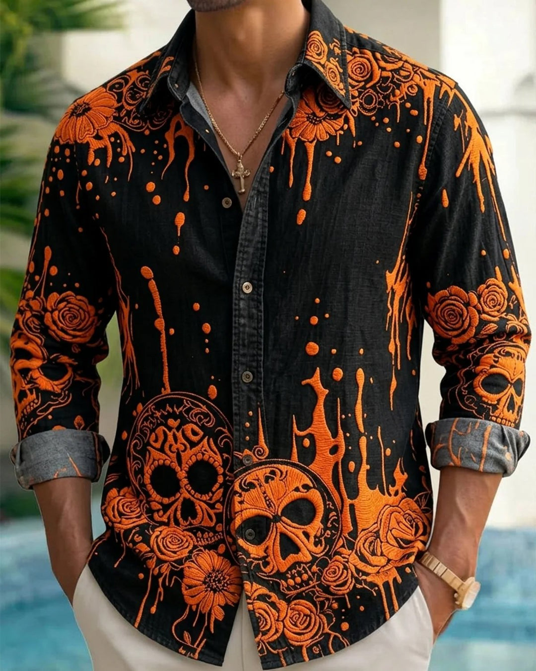 Alohadaddy® Halloween Skull and Pumpkin Print Men&