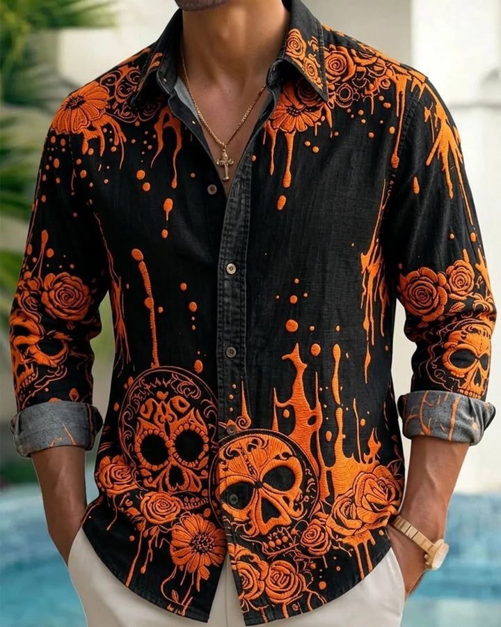Alohadaddy® Halloween Skull and Pumpkin Print Men&