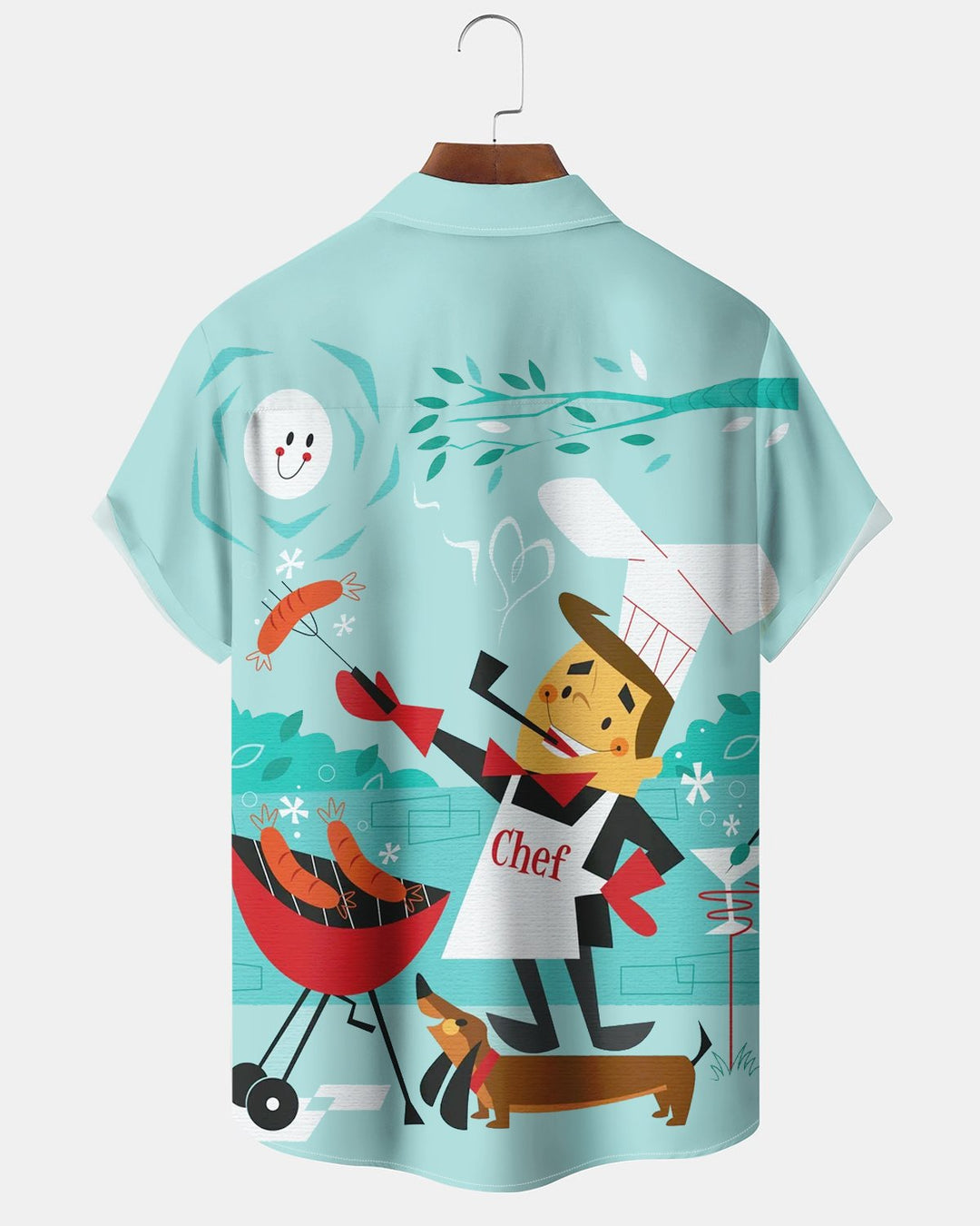 Alohadaddy® Retro Atom Portrait Chef Hot Dog Cartoon Print Men&