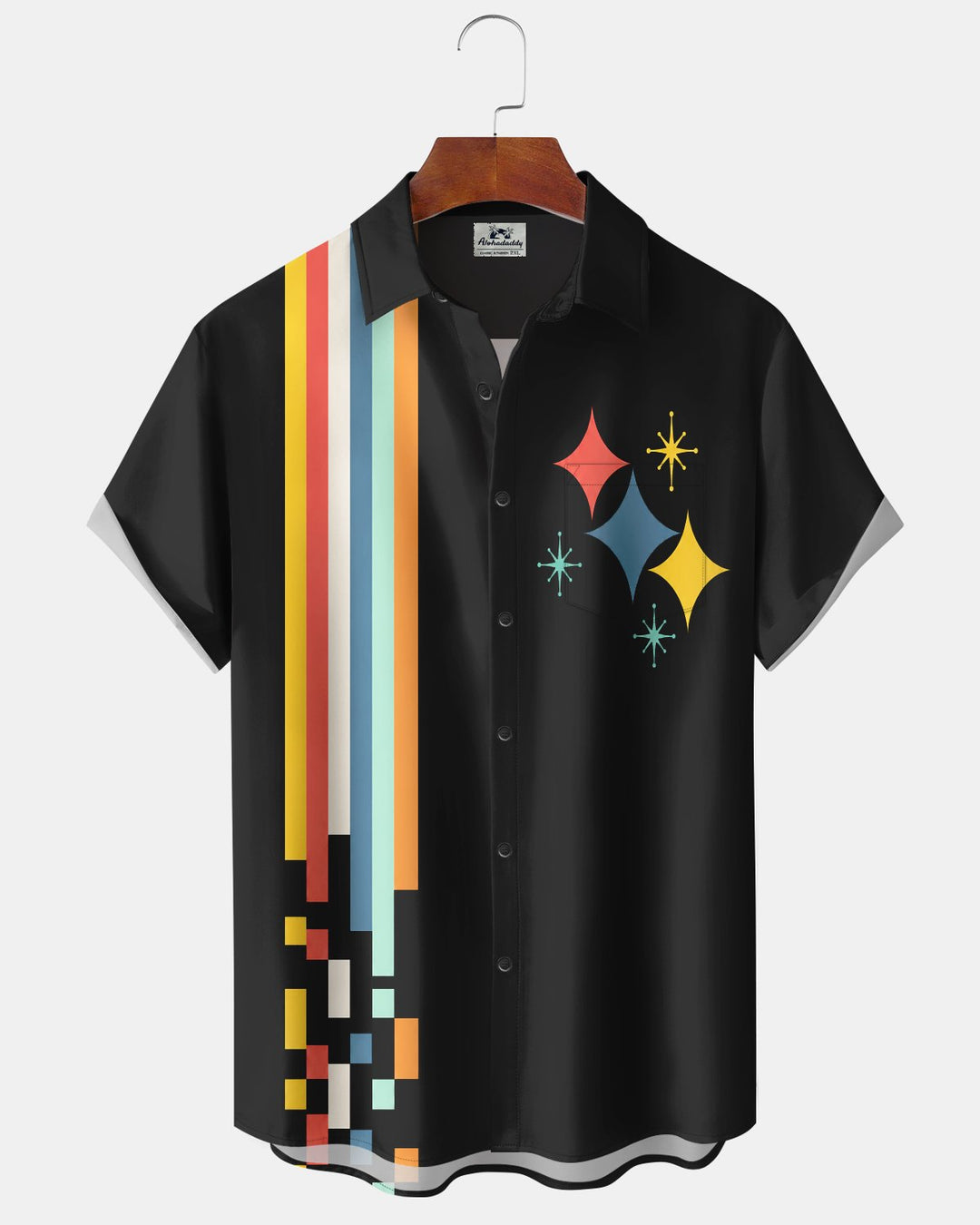 Alohadaddy® Retro Geometric Striped Rainbow Raceway Bowling Ball Print Men&