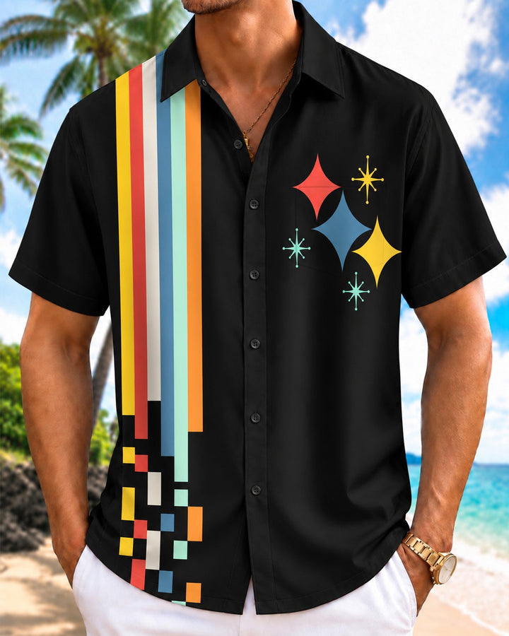 Alohadaddy® Retro Geometric Striped Rainbow Raceway Bowling Ball Print Men&