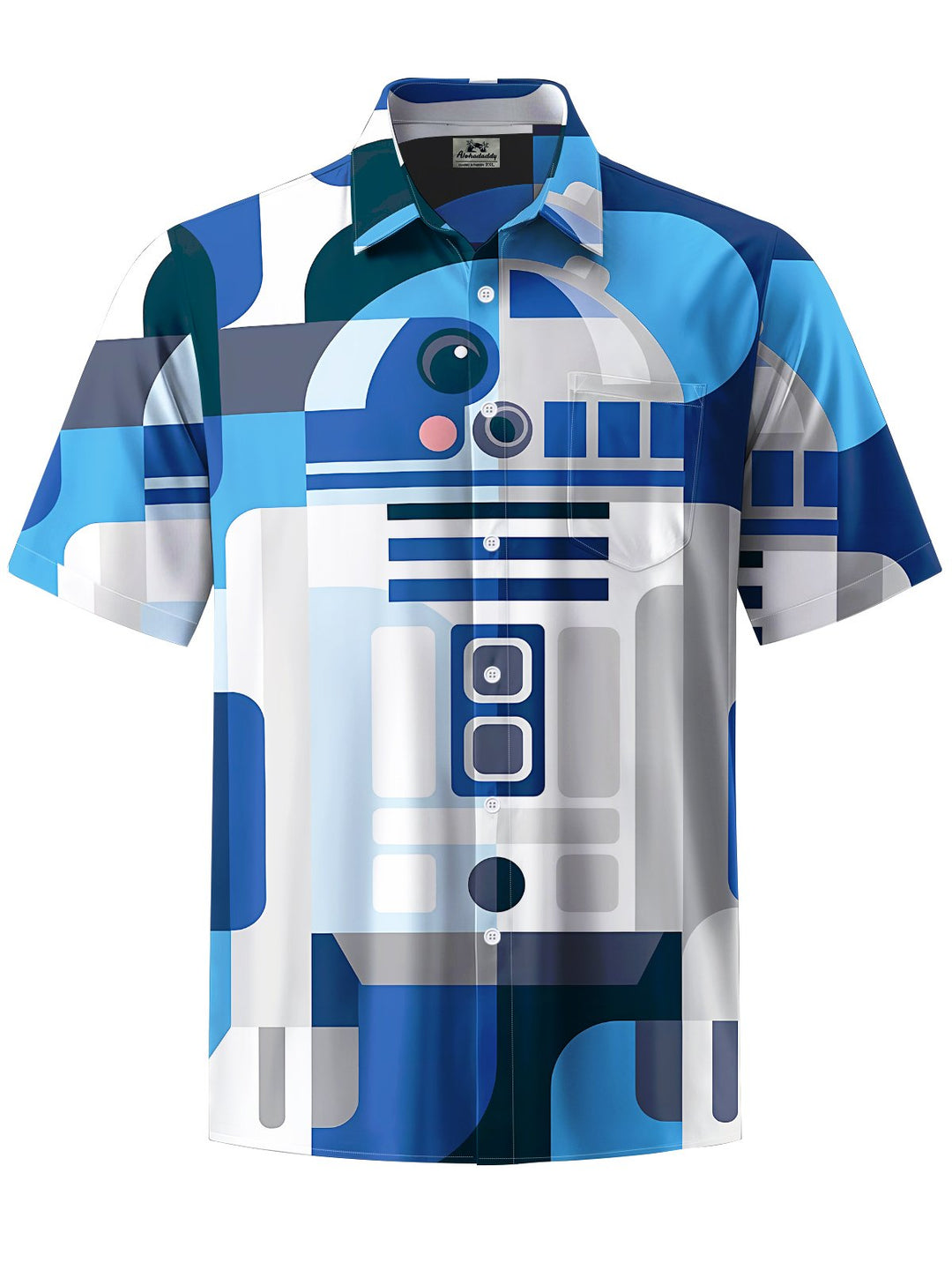 Alohadaddy® Casual Geometric Robot Art Print Chest Pocket Mens Short Sleeve Shirt Big &amp; Tall