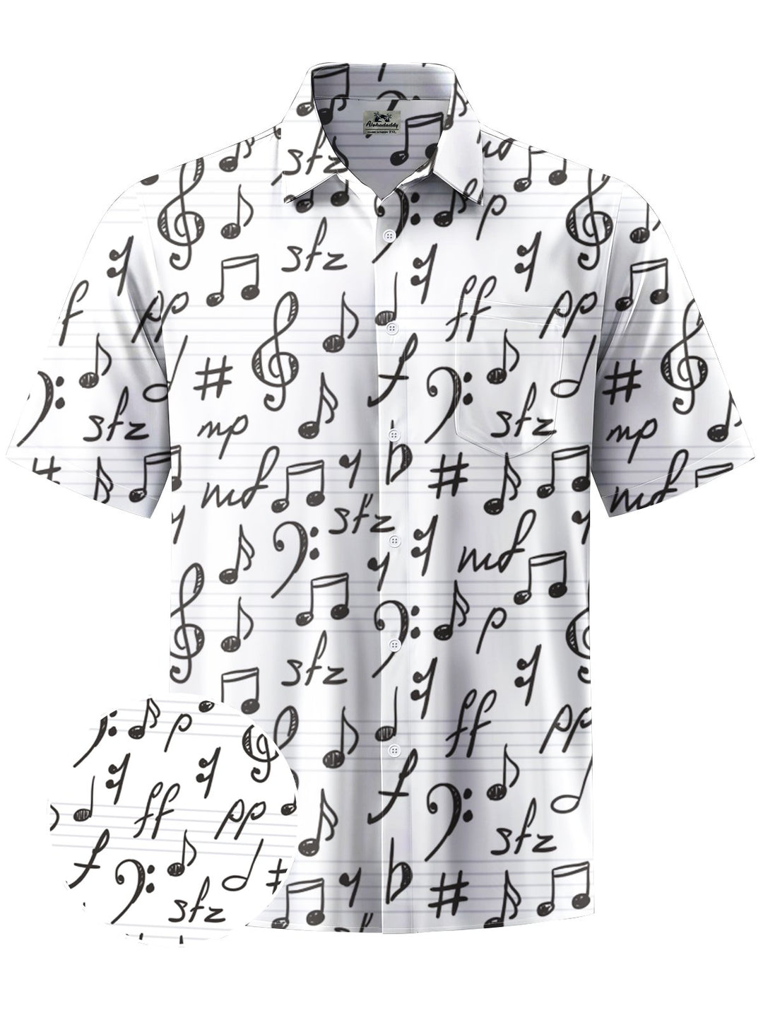 Alohadaddy® Casual Music Notes Print Art Chest Pocket Men Short Sleeve Shirt Big &amp; Tall