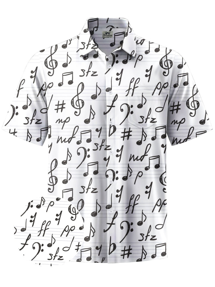 Alohadaddy® Casual Music Notes Print Art Chest Pocket Men Short Sleeve Shirt Big &amp; Tall