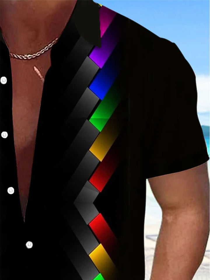 Alohadaddy® Casual Geometric Art Print Chest Pocket Mens Wicking Short Sleeve Shirt Big &amp; Tall