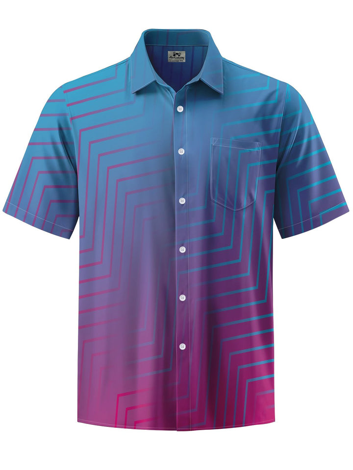 Alohadaddy® Vintage Stripe Ombre Printed Artwork Chest Pocket Men&