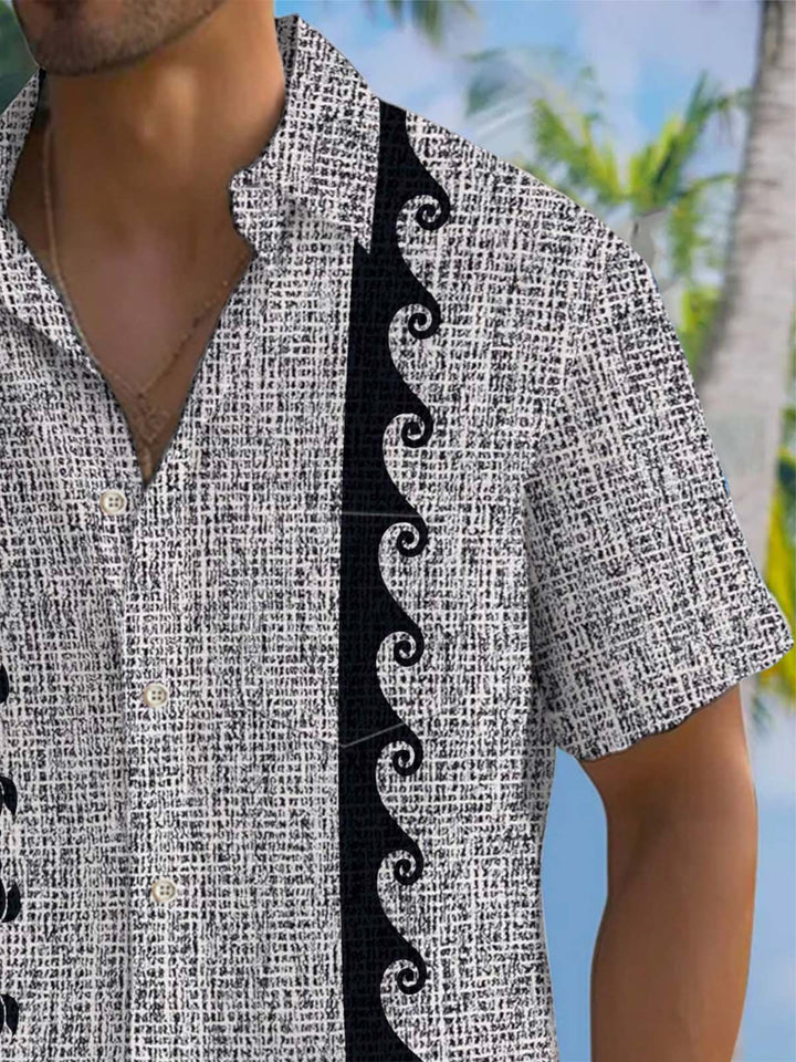 Alohadaddy® Casual Turtle Wave Print Chest Pocket Stretch Men&