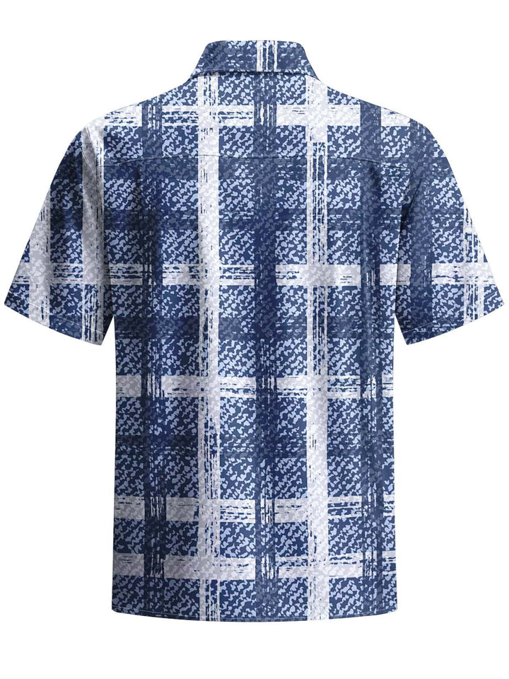 Alohadaddy® Casual Check Art Print Chest Pocket Stretch Men&