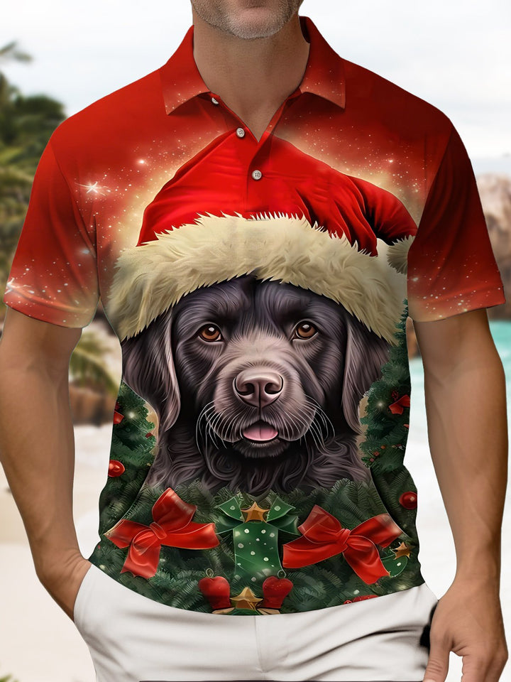 Alohadaddy® Christmas Dog Print Art Button Stretch Men&