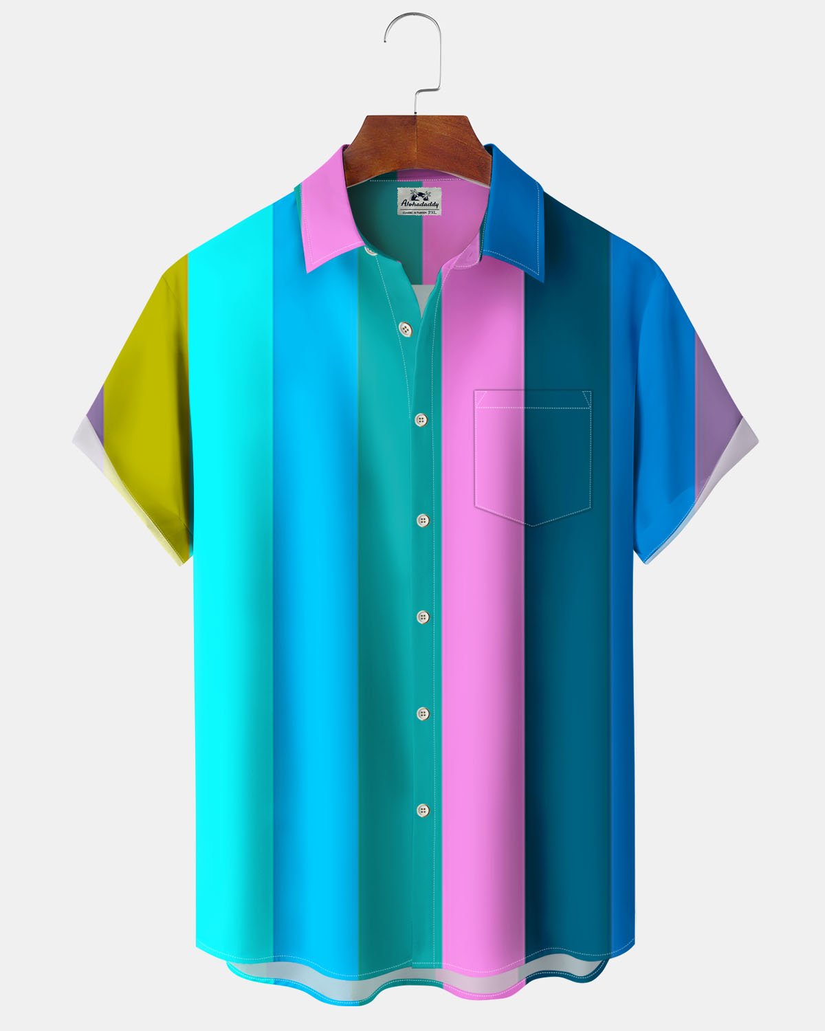 Alohadaddy® Casual Striped Print Art Button Stretch Pocket Men's Short Sleeve Shirt Big & Tall