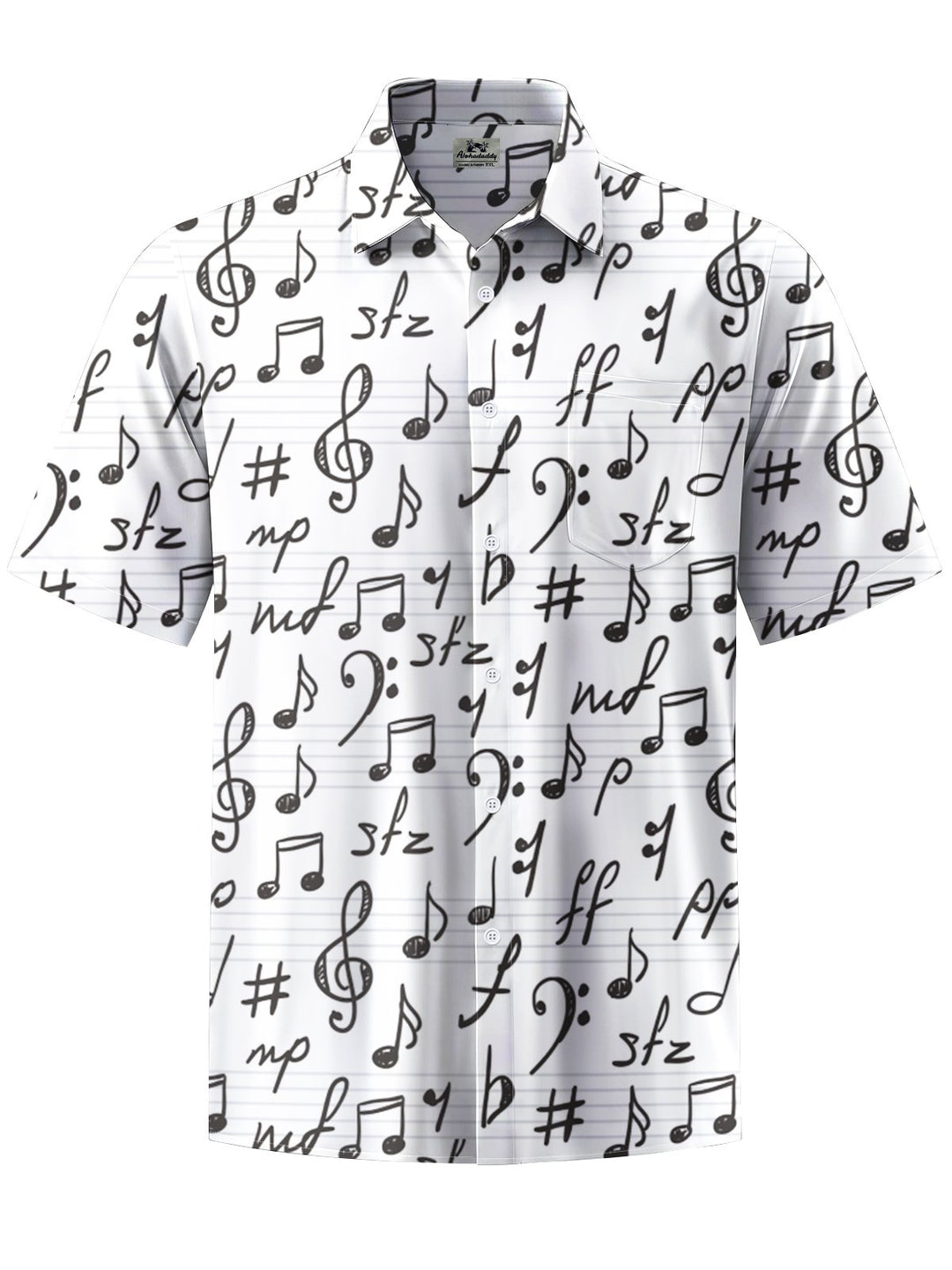 Alohadaddy® Casual Music Notes Print Art Chest Pocket Men Short Sleeve Shirt Big &amp; Tall