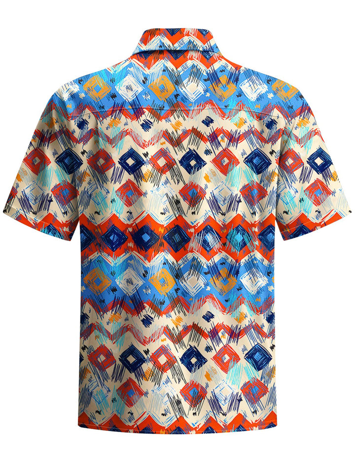 Alohadaddy® Casual Retro Geometric Art Print Chest Pocket Men&