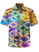 Alohadaddy® Casual Geometric Print Art Pocket Stretch Men's Short Sleeve Shirt Big & Tall