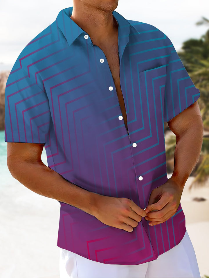 Alohadaddy® Vintage Stripe Ombre Printed Artwork Chest Pocket Men&