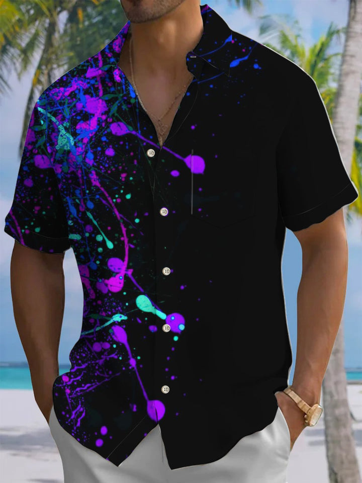 Alohadaddy® Casual Graffiti Art Print Chest Pocket Moisture-Wicking Men&